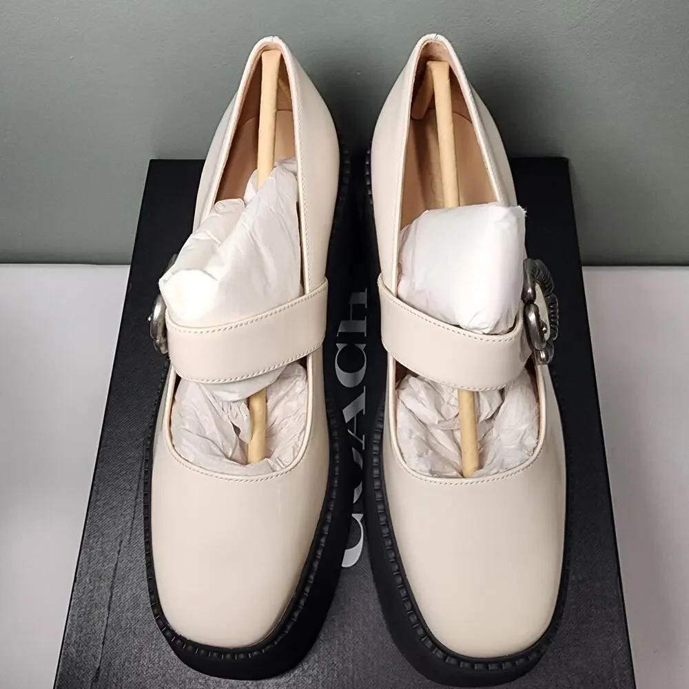 NIB Coach CBP04 Women's Tea Rose Platform Mary Jane Flats Chalk Sz. 7 B
